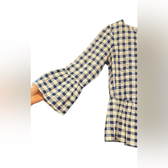 Le Sarte Pettegole Size 42 Medium Check Flutter Sleeve Boho Top Tunic Blue White - Picture 3 of 8